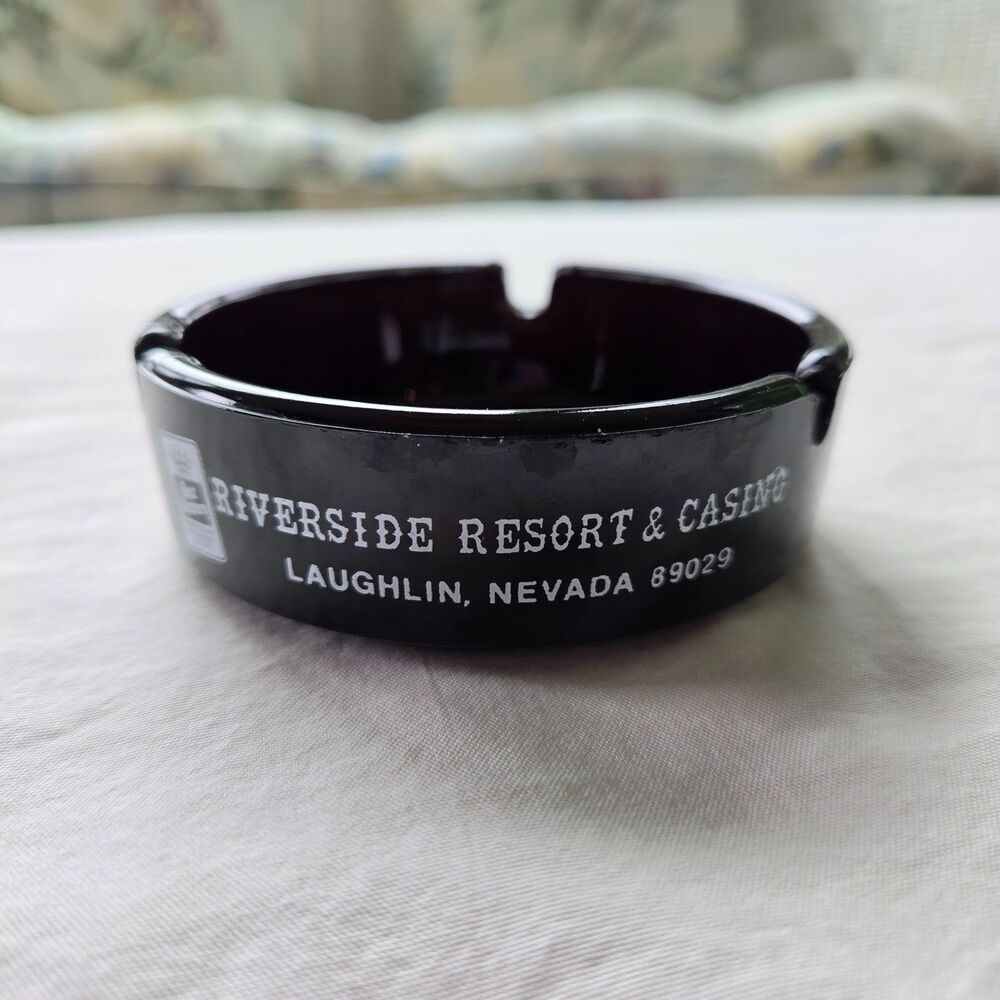 Vintage Best Western Riverside Resort & Casino Black Glass Ashtray Memorabilia